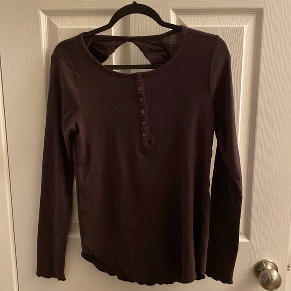 Chaser Long Sleeve Baby Rib Open Back Henley Dark Chocolate - Picture 1 of 5
